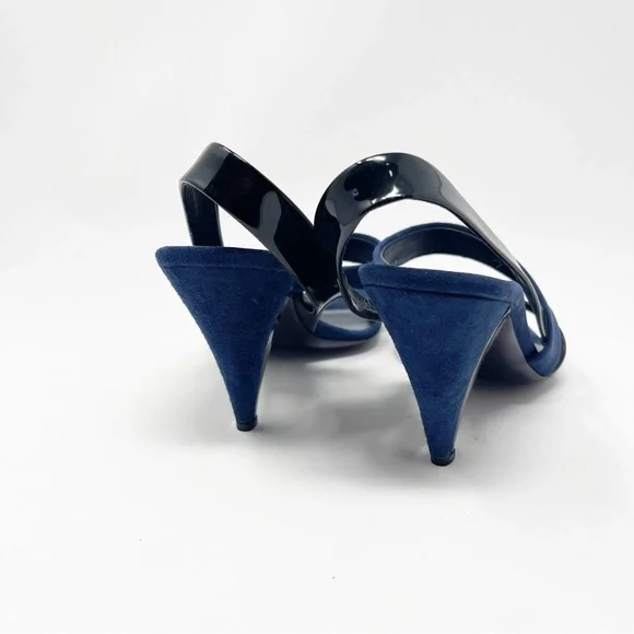 Miu Miu Navy Black Suede Patent Leather Slingback Sandals Heels 39.5 - Picture 7 of 11